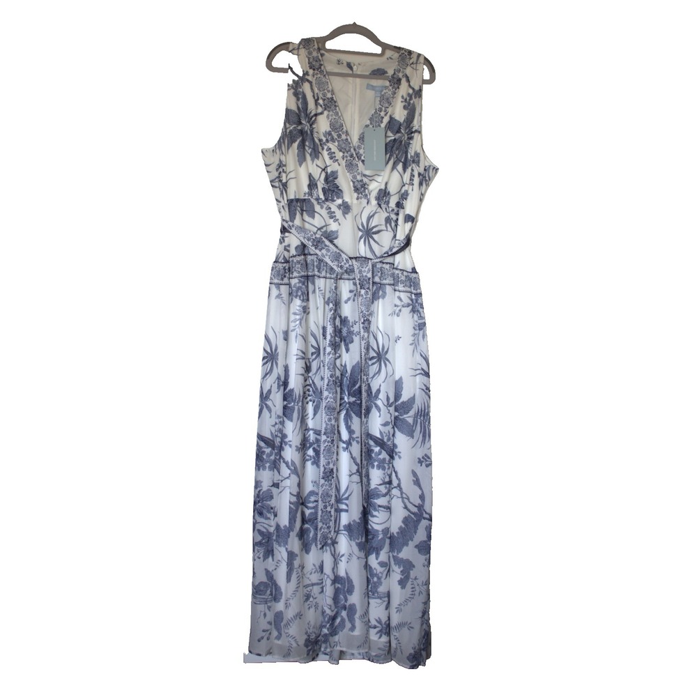 NWT Antonio Melani Belinda Floral Surplice Maxi Dress White Blue Sz 16 Resort